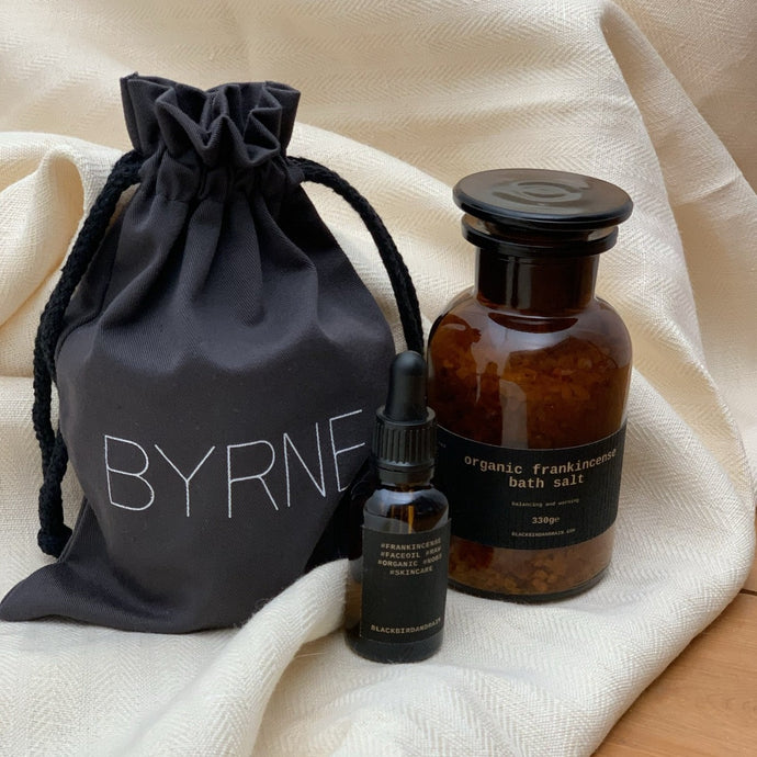 frankincense bath salt and face oil + large candle